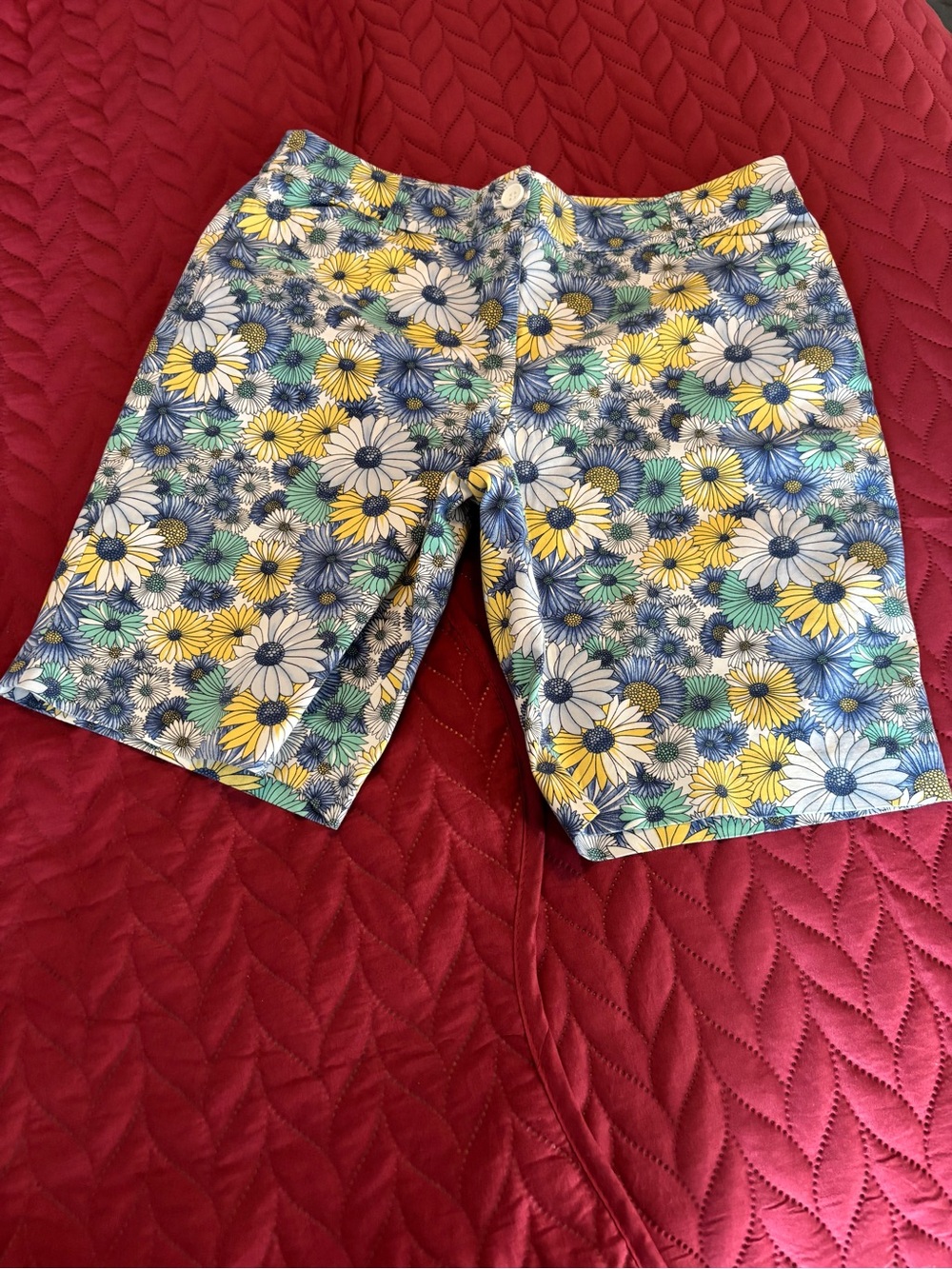 Talbots Floral Bermuda Shorts Size 10 Blue Yellow Whimsical Cottagecore Boho